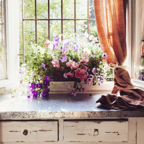 decorazione di fiori in vaso per loft, fiori decorativi per balcone